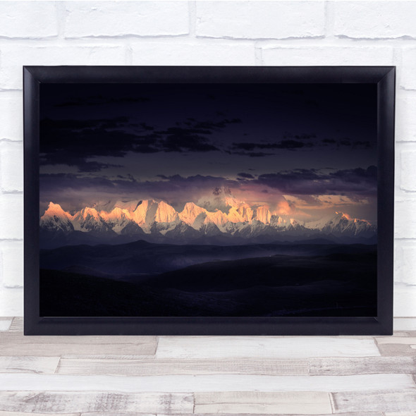 Gongga Twilight snow mountain landscape night time Wall Art Print