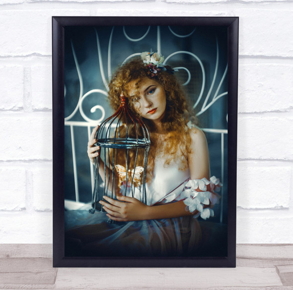 Never Cage Your Dreams butterfly woman curled hair Wall Art Print