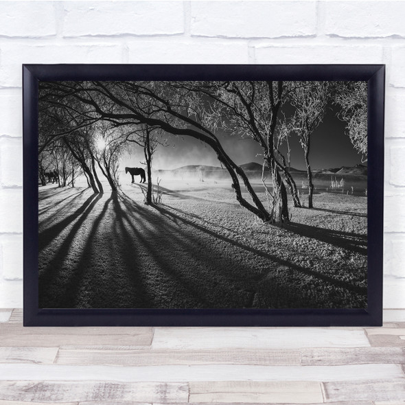 The Woods trees light rays horses animal landscape Wall Art Print