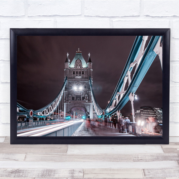 Tower Bridge Night Life London Cars People Walking Wall Art Print