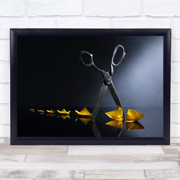 Yellow Scissors Cut Paper Origami Tool Split Ships Wall Art Print