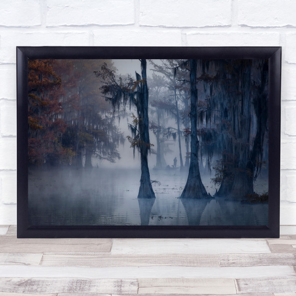 Haunted Forest reflection lake trees foggy autumn Wall Art Print