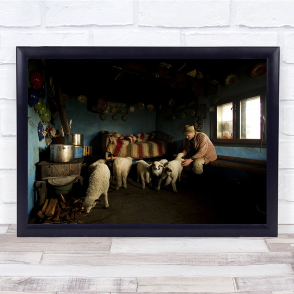 Lamb Sheep Man Documentary Inside Home Animal Hat Wall Art Print