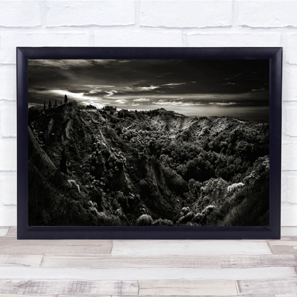 Landscape Monochrome Italy Sky Clouds Black White Wall Art Print