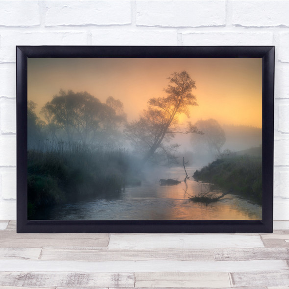 Landscape River Creek Stream Fog Mist Haze Orange Wall Art Print