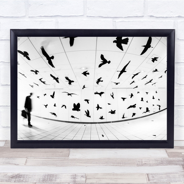 minimalistic tunnel different breed birds walking Wall Art Print