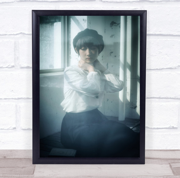 Mizuki Asian woman sitting pose expression window Wall Art Print
