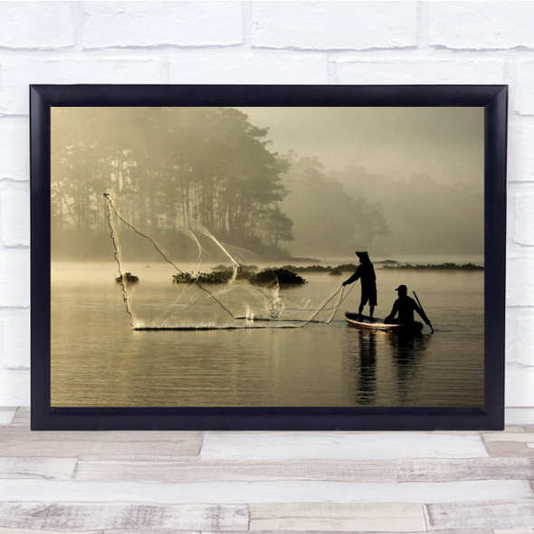 Net Fishing Throwing Lake Boat Indonesia Job Work Wall Art Print