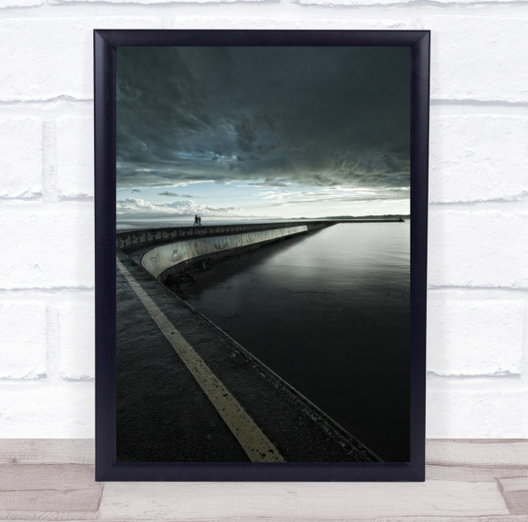 Pier Two Landscape People Couple Love Lake Stripe Wall Art Print