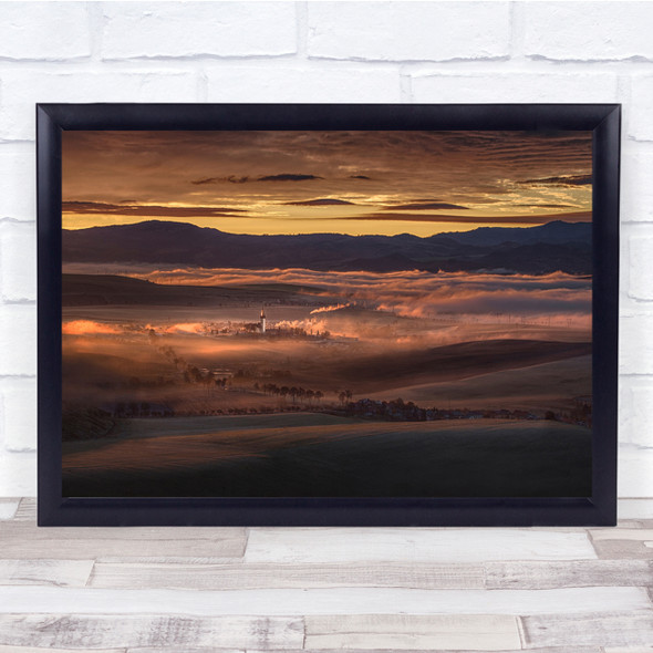 Coming Out Of The Mists Nature Trees Sunset View Wall Art Print