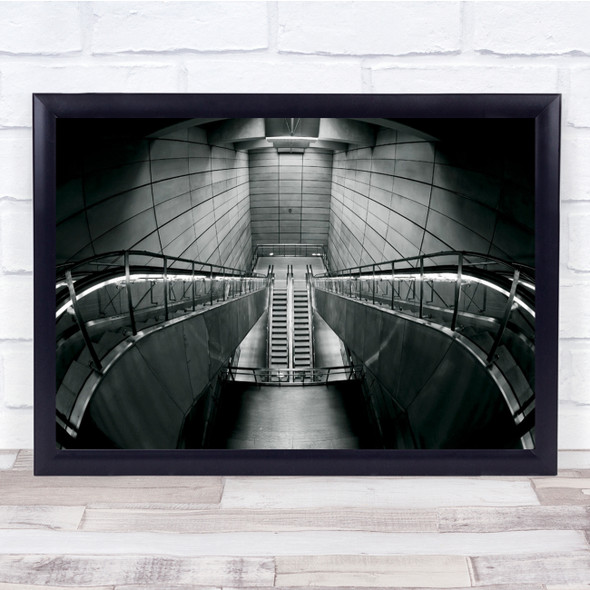 Escalator Architecture Underground Dark Lighting Wall Art Print