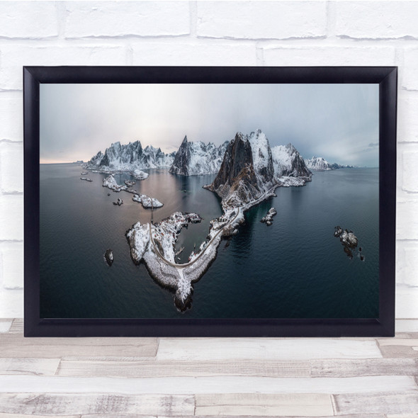 Norway Panorama mountain Winter Sea Ocean Aerial Wall Art Print