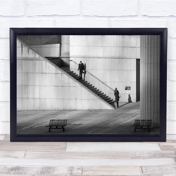 Randevu people stairs bench building Black White Wall Art Print