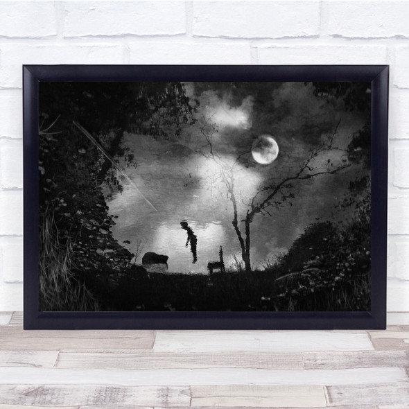 Reflection Children Flying In A Dream eerie moon Wall Art Print