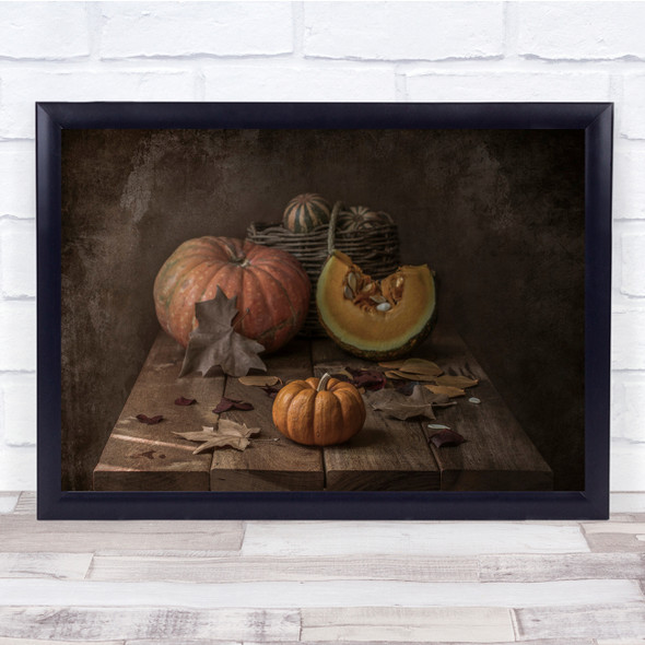 Ripe Pumpkins Vintage Old Rustic Table Fruit Veg Wall Art Print