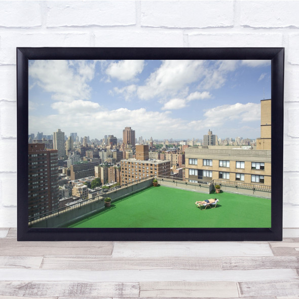 Rooftop Cityscape Sunbathing Man Sleep Manhattan Wall Art Print