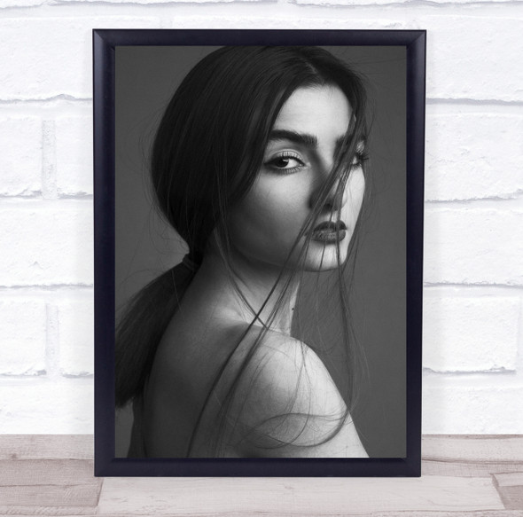 Saghar black and white woman ponytail woman pose Wall Art Print