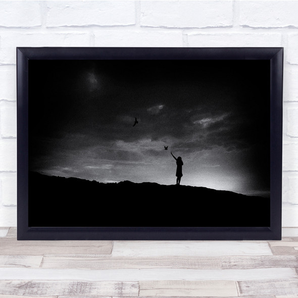 Set You Free woman birds Black & White landscape Wall Art Print