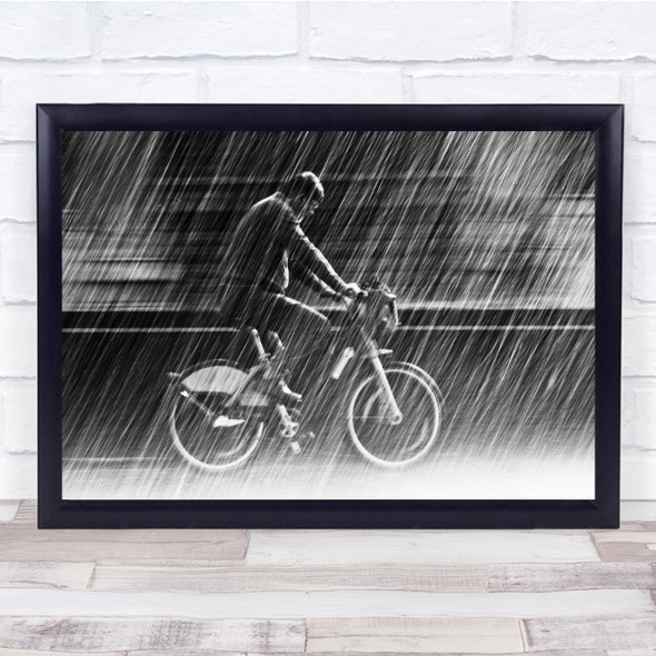 Street Bicycle Rain Weather London Rainy England Wall Art Print