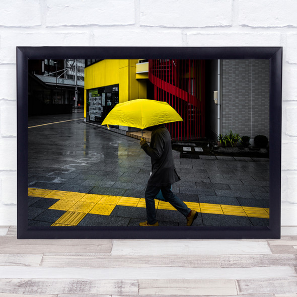 The Yellow Colors Street person walking umbrella Wall Art Print