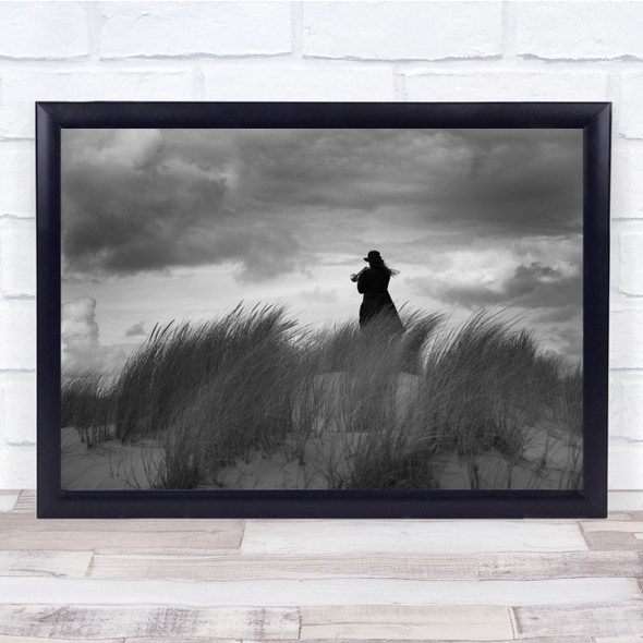 woman playing trumpet music nature weeds blowing Wall Art Print