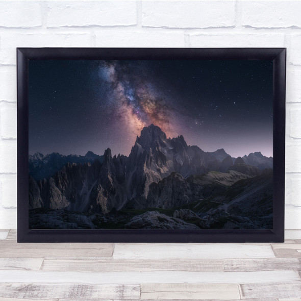 Mountains Milkyway Night Nature Landscape Italy Wall Art Print