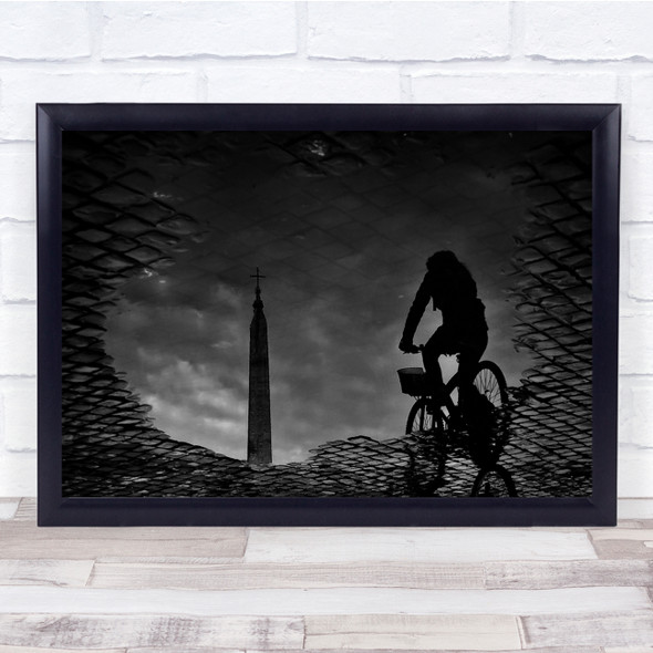 Street Puddle Bike Reflection Cycle Italy Water Wall Art Print