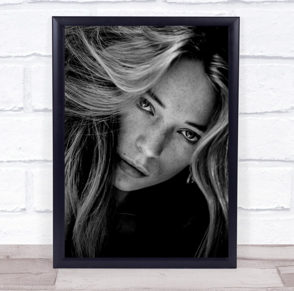 woman hair curls close up stare black and white Wall Art Print