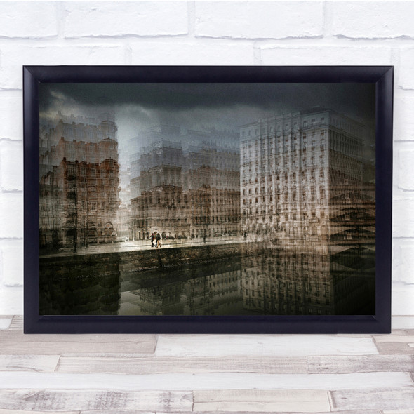 Double Exposure Multiple Water Reflection City Wall Art Print