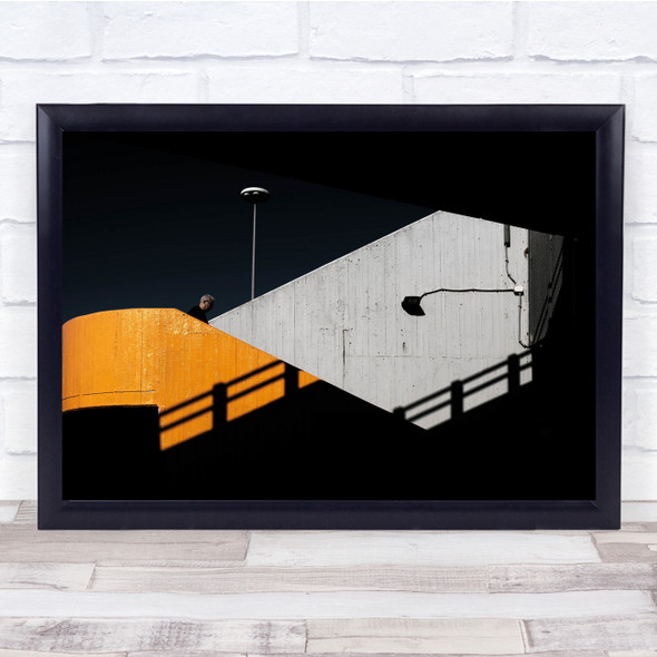 Abstract Concrete Staircase Shadows Yellow Man Wall Art Print