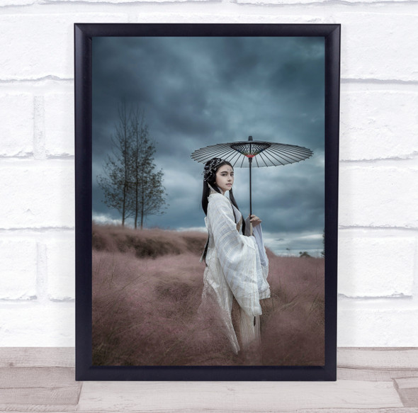 Goddess Of Dark Clouds oriental umbrella woman Wall Art Print