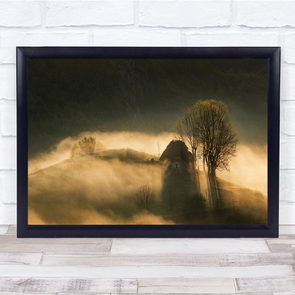 Mountains Landscape Fog Forest Morning Sunrise Wall Art Print