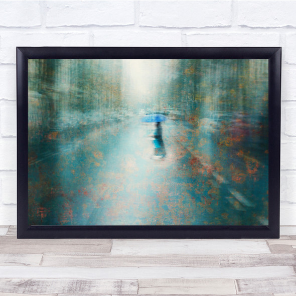 Street Woman Rainy Umbrella Road long exposure Wall Art Print