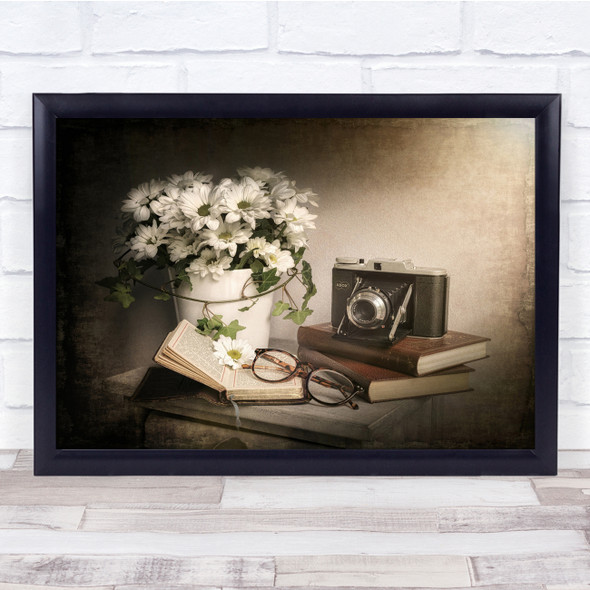 Texture Flower Bouquet Glasses Book Still Life Wall Art Print