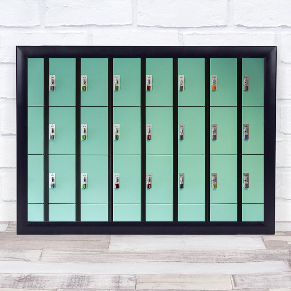 Abstract Graphic Lockers Green Grid 369 - 395 Wall Art Print