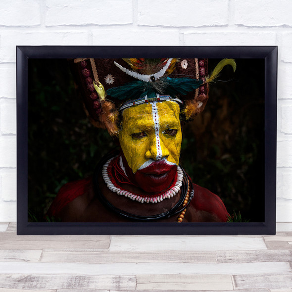 African tribesman Yellow face paint Head wear Wall Art Print