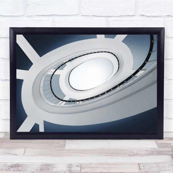 Architecture Abstract Stair Lookup Blue White Wall Art Print