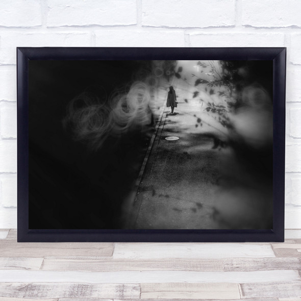 Black and white Night Street Woman Mood Alone Wall Art Print