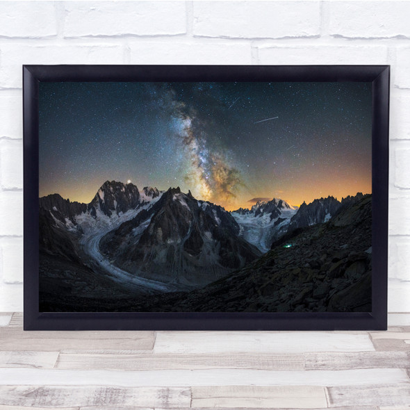 Incredible Mountains Snowy Stars Sky at Night Wall Art Print