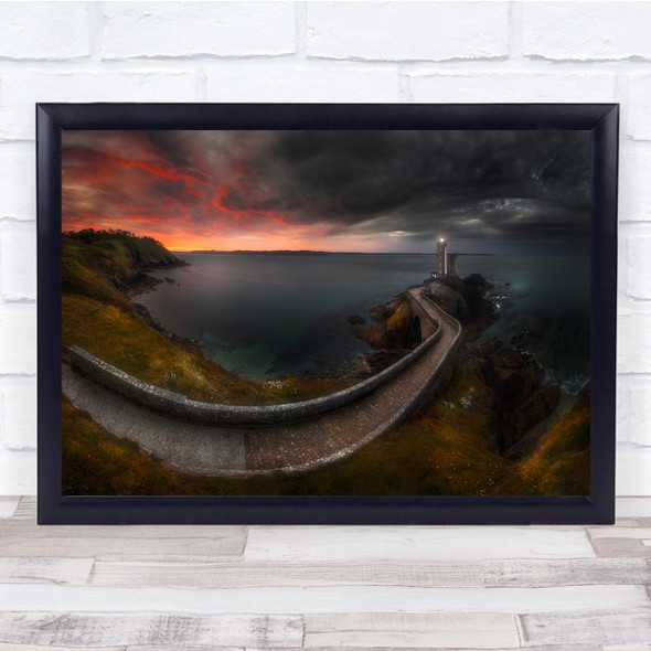 Panorama Night Sky Lighthouse Bay Coast Beach Wall Art Print