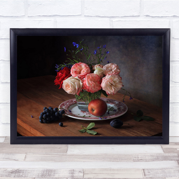 Still-Life Bouquet Flowers Roses Decor Indoor Wall Art Print