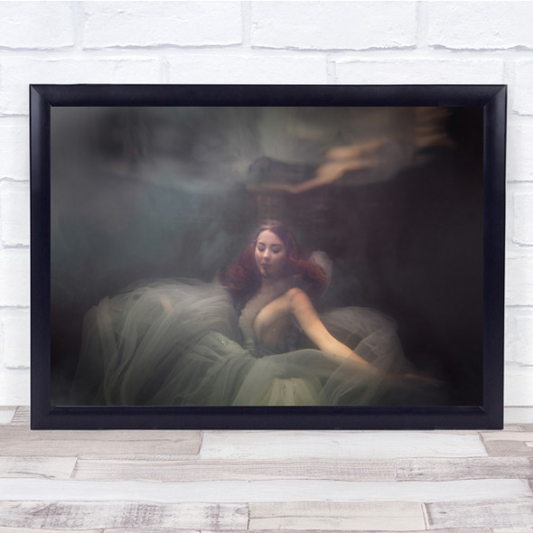 Beautiful portrait Underwater woman red hair Wall Art Print