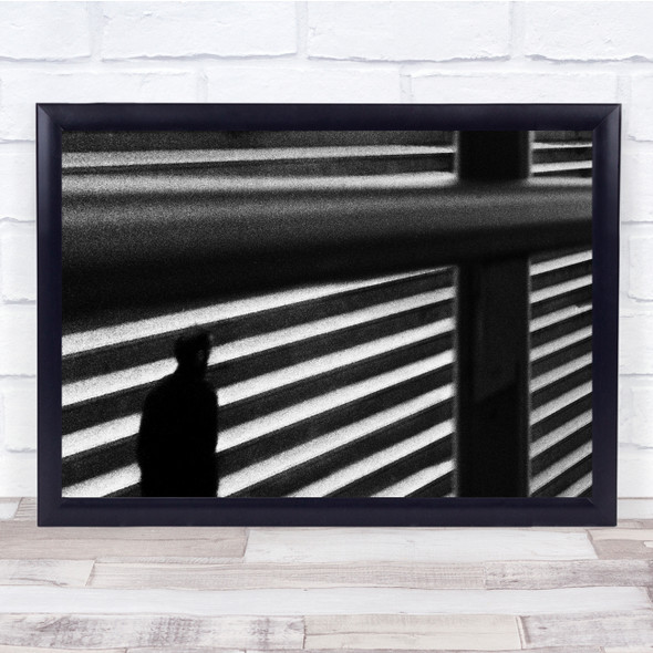 Black Grease person walking Striped building Wall Art Print