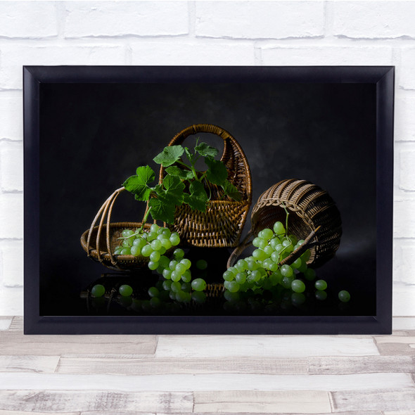 Grape Harvest Fruit Basket Rustic Still Life Wall Art Print