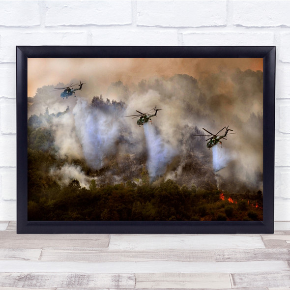 Helicopter Smoke Water Bomb Save Rescue Help Wall Art Print