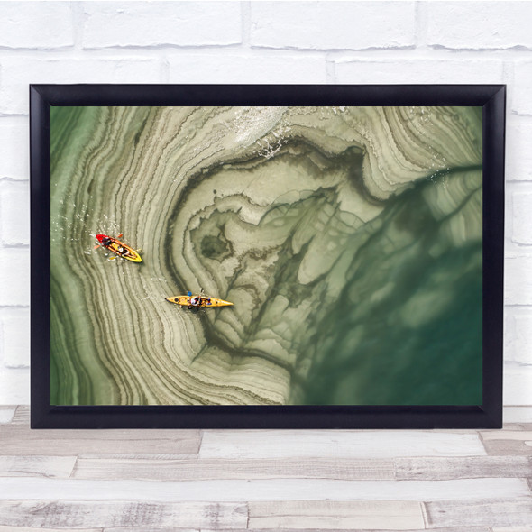 Kayaks Water Paddling Lake Aerial Drone Boat Wall Art Print