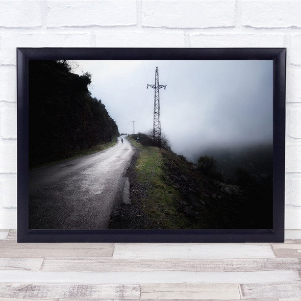 Landscape road telephonewire cloudy mist fog Wall Art Print