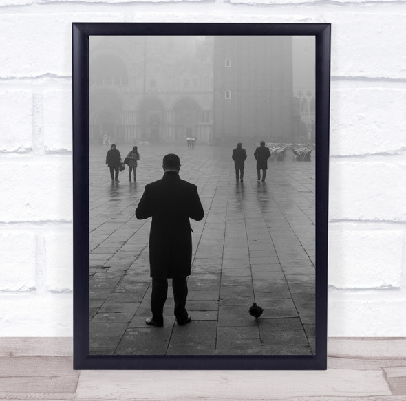 Street Mist Pigeon People Monochrome Doubles Wall Art Print