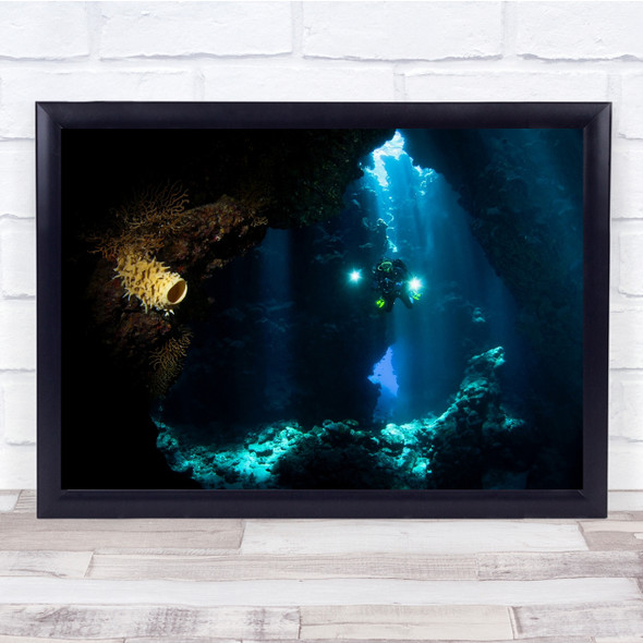 Underwater Diver Red Sea Lamos Cave Explorer Wall Art Print