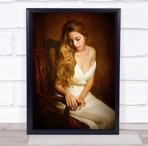 Woman model long hair sitting sad expression Wall Art Print